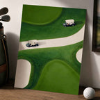 Aerial View Golf Carts Vintage Golf Poster | Retro Golf Wall Art Decor