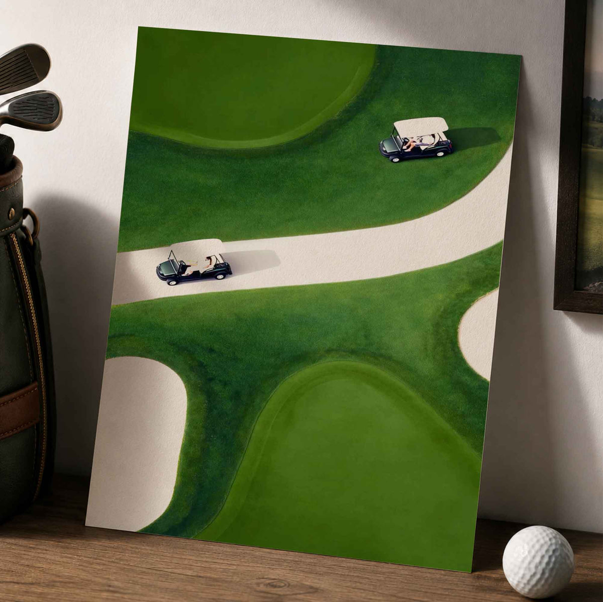 Aerial View Golf Carts Vintage Golf Poster | Retro Golf Wall Art Decor