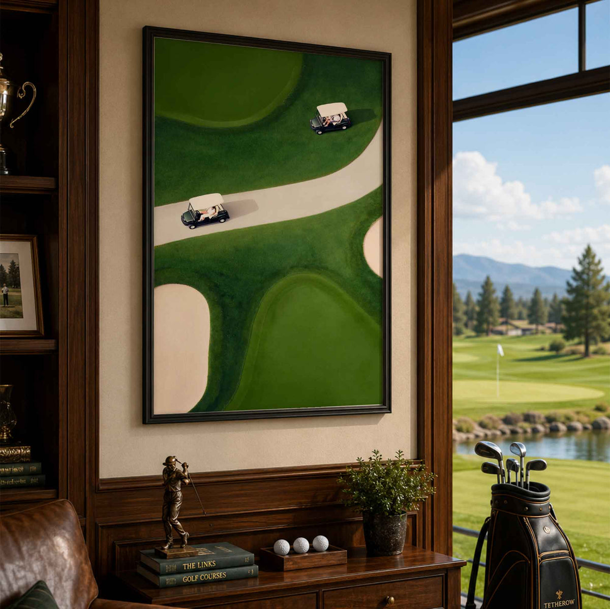 Aerial View Golf Carts Vintage Golf Poster | Retro Golf Wall Art Decor