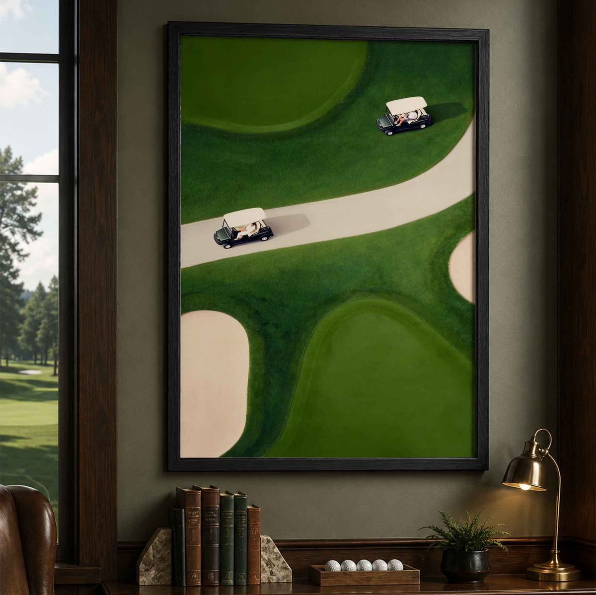 Aerial View Golf Carts Vintage Golf Poster | Retro Golf Wall Art Decor