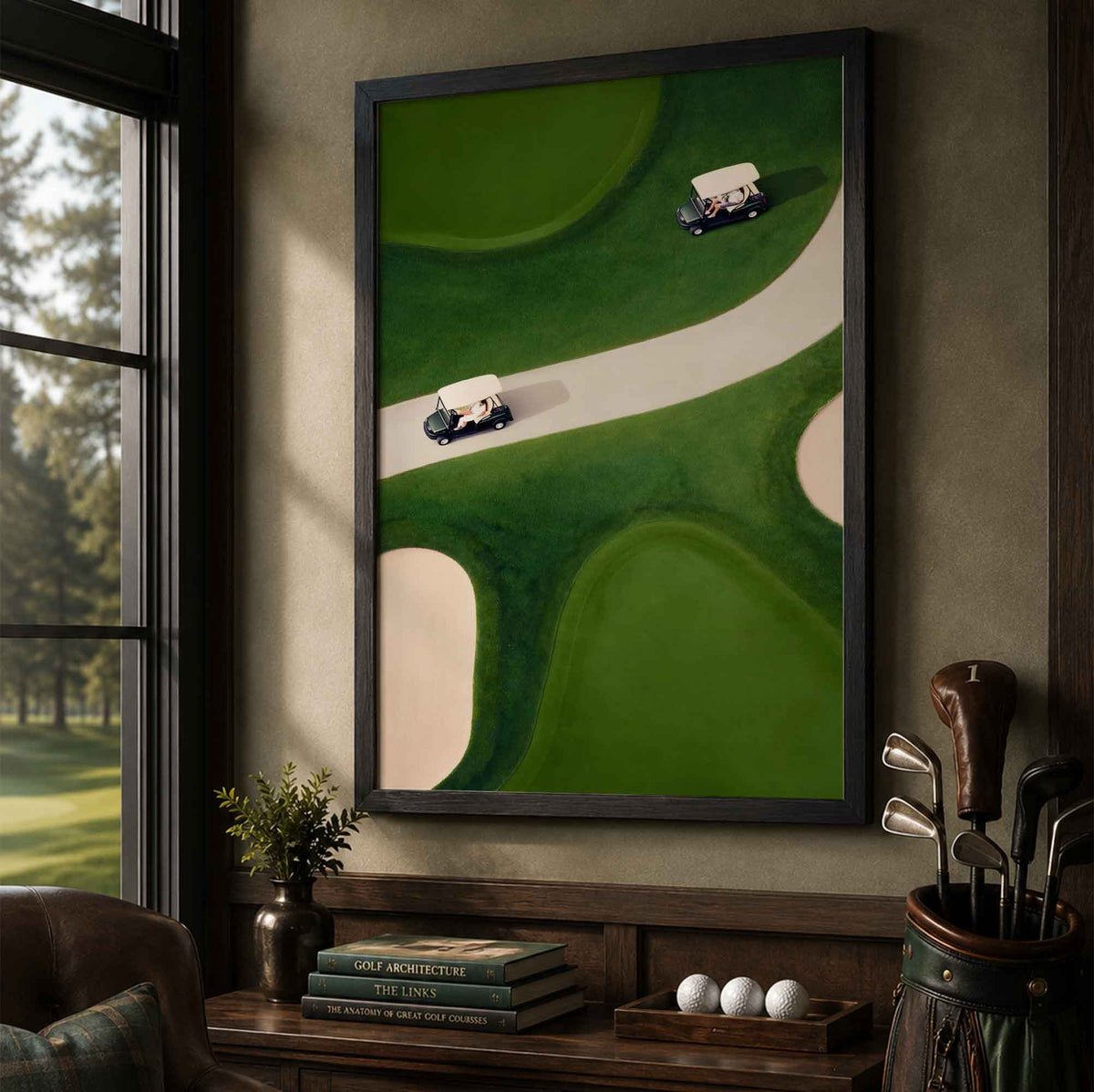 Aerial View Golf Carts Vintage Golf Poster | Retro Golf Wall Art Decor