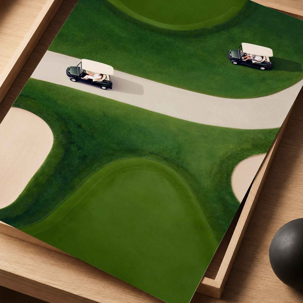 Aerial View Golf Carts Vintage Golf Poster | Retro Golf Wall Art Decor