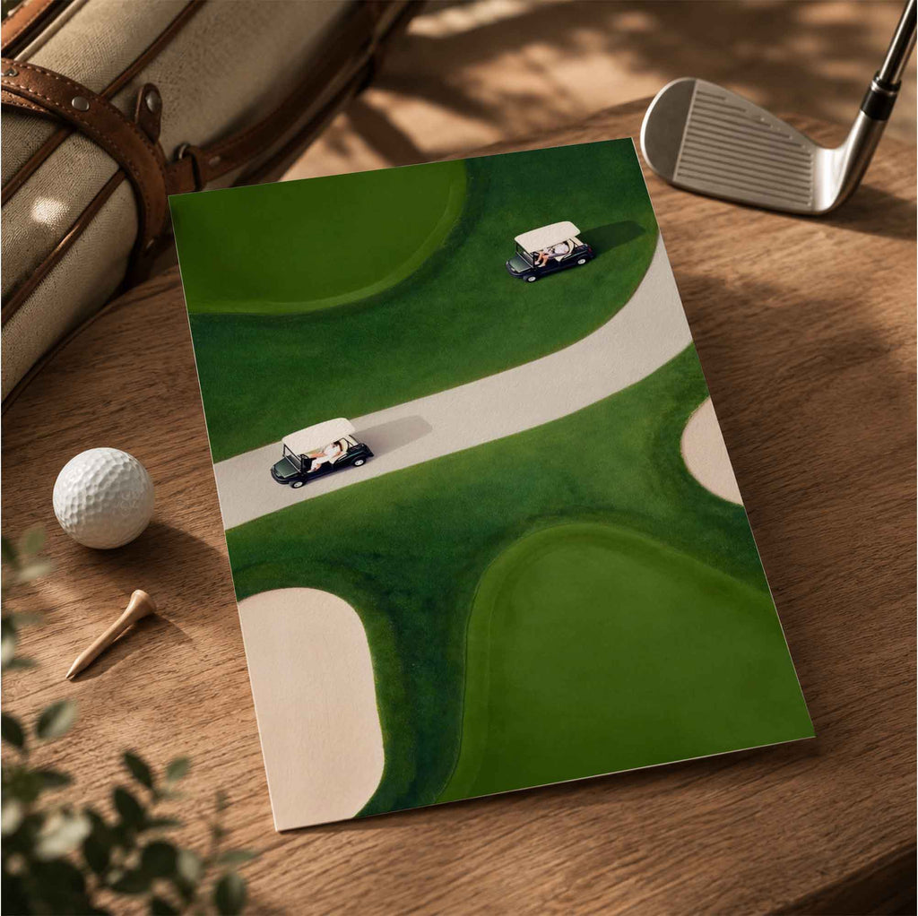 Aerial View Golf Carts Vintage Golf Poster | Retro Golf Wall Art Decor