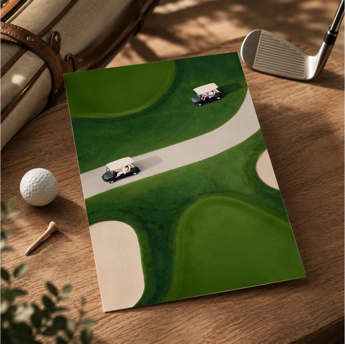 Aerial View Golf Carts Vintage Golf Poster | Retro Golf Wall Art Decor