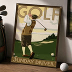 Vintage Sunday Driver Vintage Golf Poster | Retro Golf Wall Art Decor