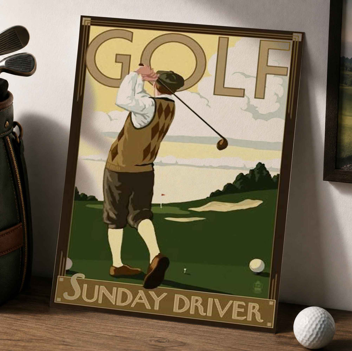 Vintage Sunday Driver Vintage Golf Poster | Retro Golf Wall Art Decor