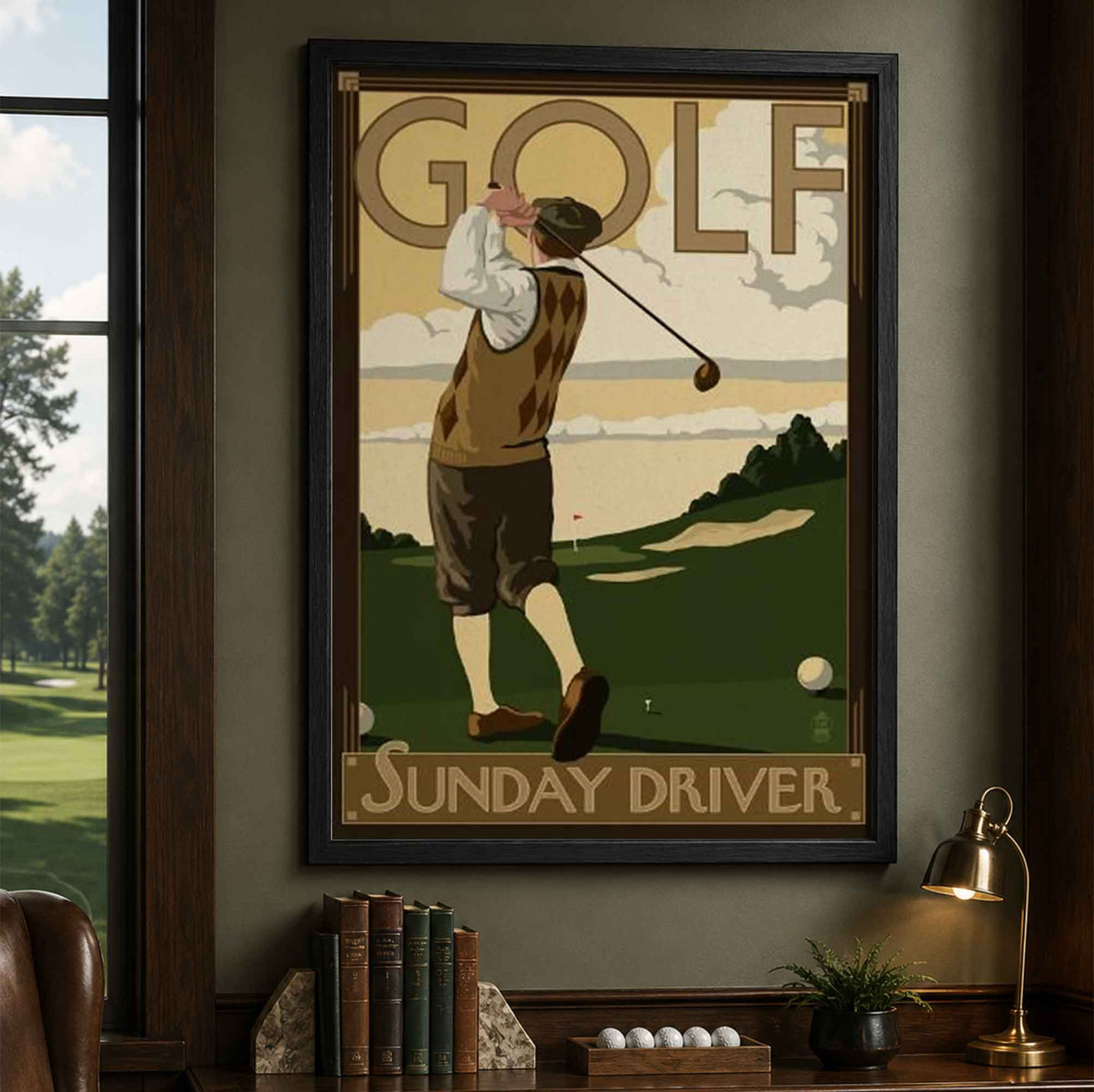 Vintage Sunday Driver Vintage Golf Poster | Retro Golf Wall Art Decor