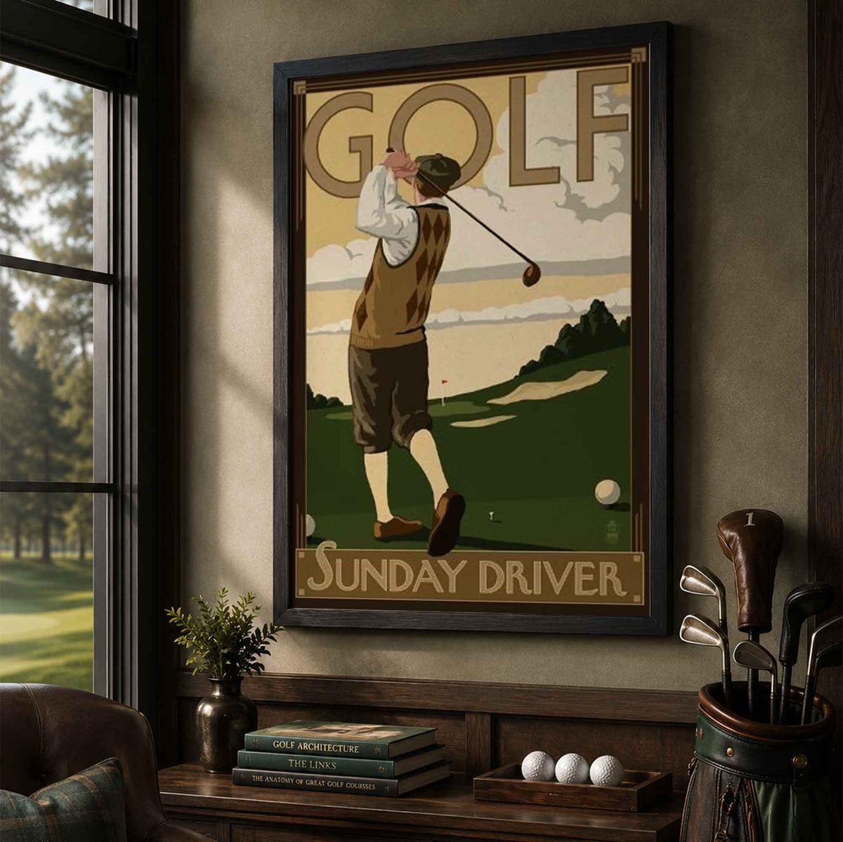 Vintage Sunday Driver Vintage Golf Poster | Retro Golf Wall Art Decor