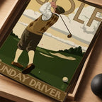 Vintage Sunday Driver Vintage Golf Poster | Retro Golf Wall Art Decor