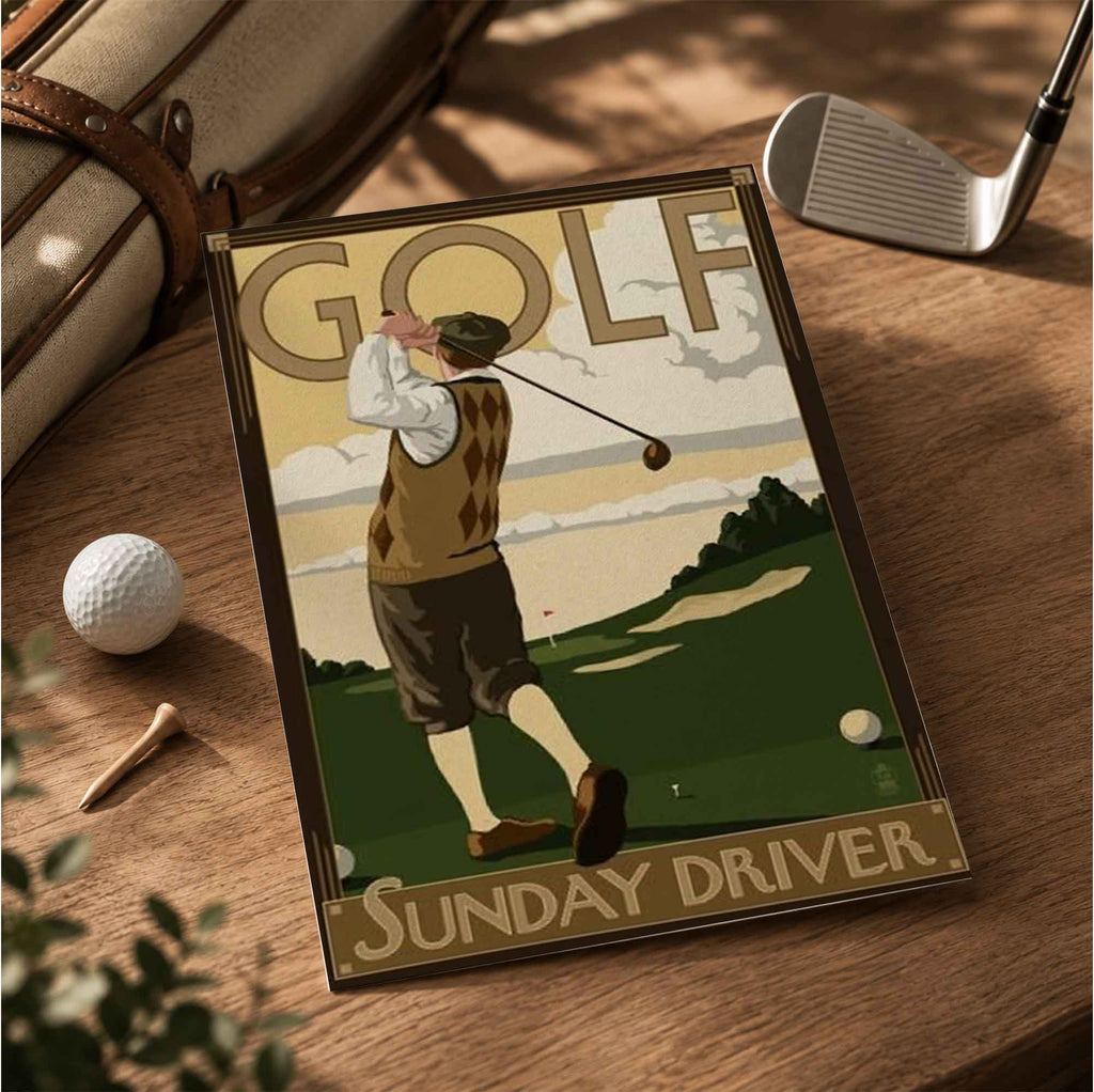 Vintage Sunday Driver Vintage Golf Poster | Retro Golf Wall Art Decor