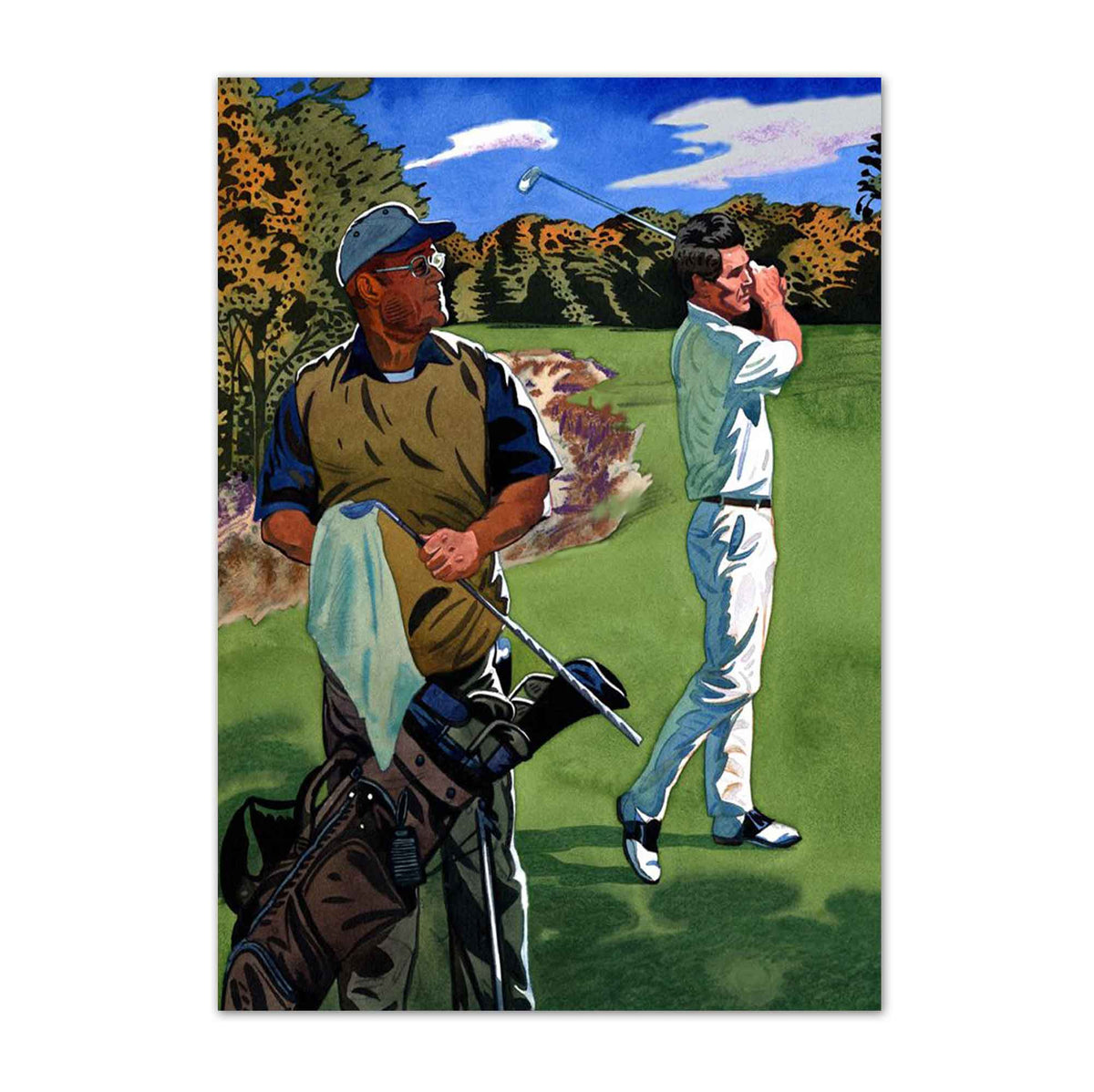 Vintage Golfer and Caddie vintage golf poster, retro golf wall art