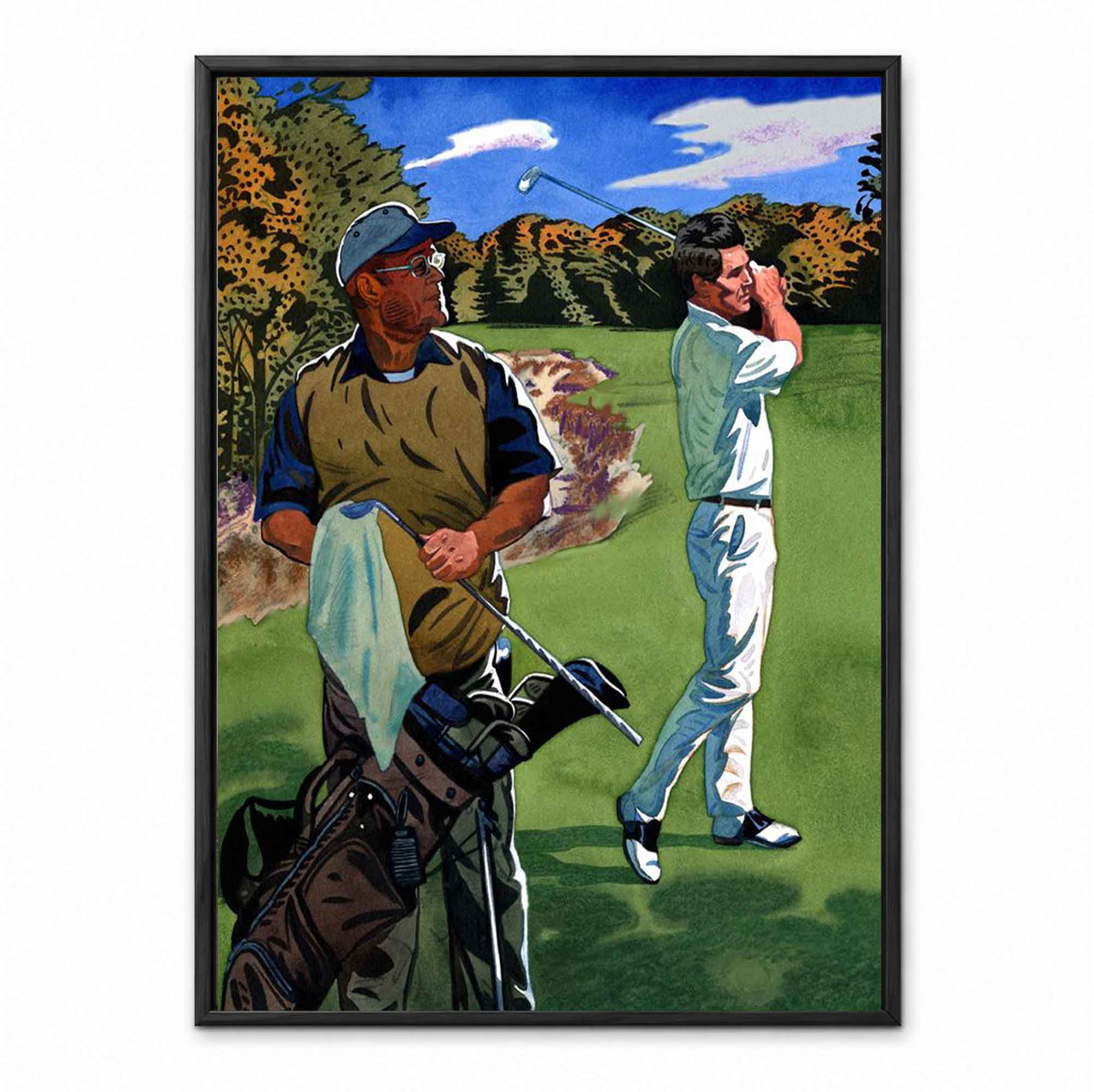 Vintage Golfer and Caddie retro golf art print