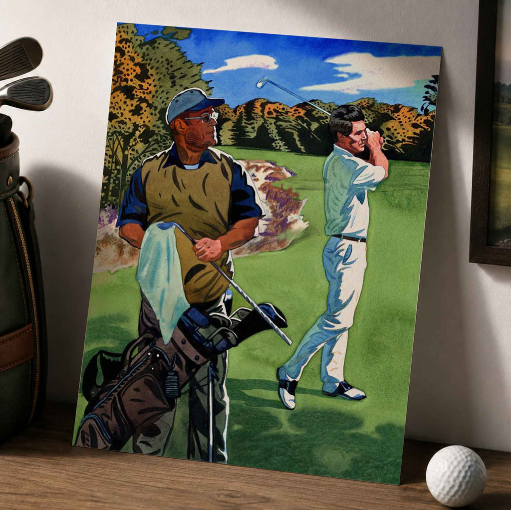 Vintage Golfer and Caddie Vintage Golf Poster | Retro Golf Wall Art Decor