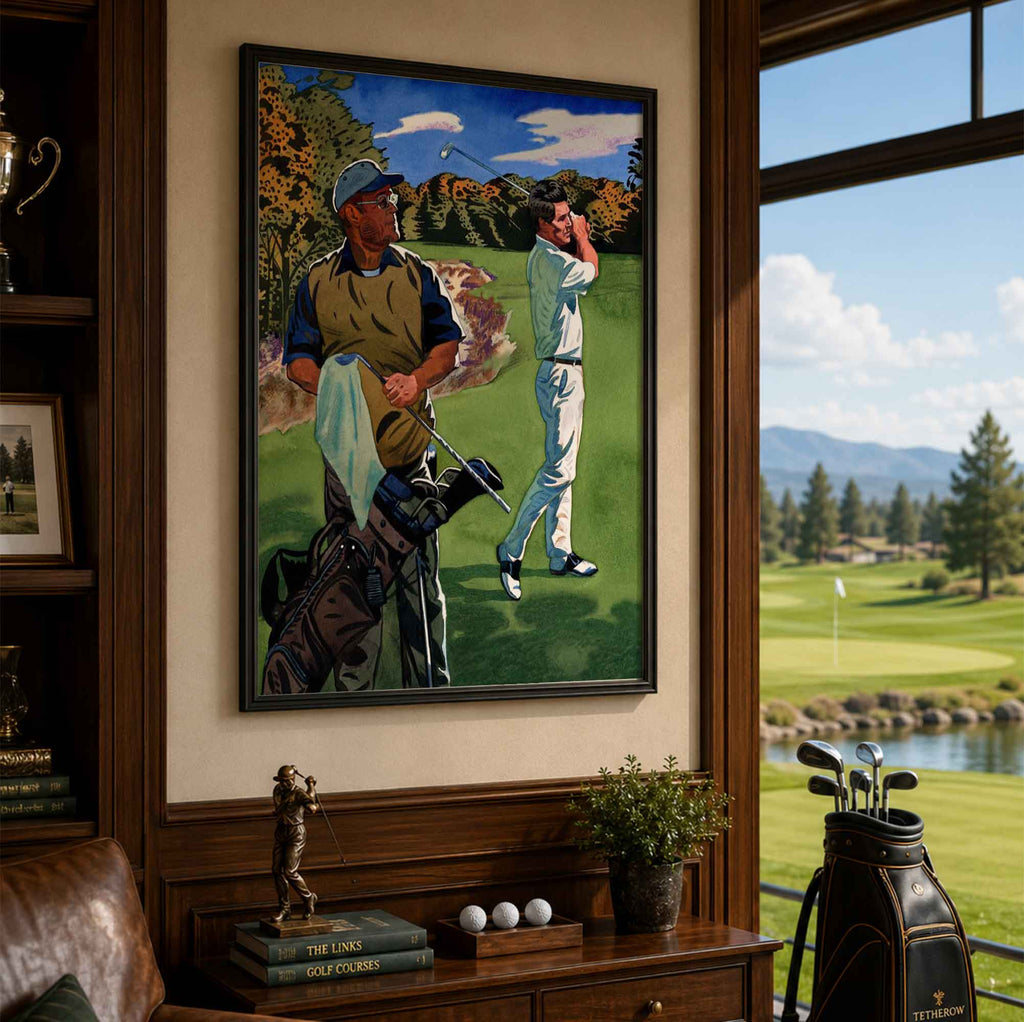 Vintage Golfer and Caddie Vintage Golf Poster | Retro Golf Wall Art Decor