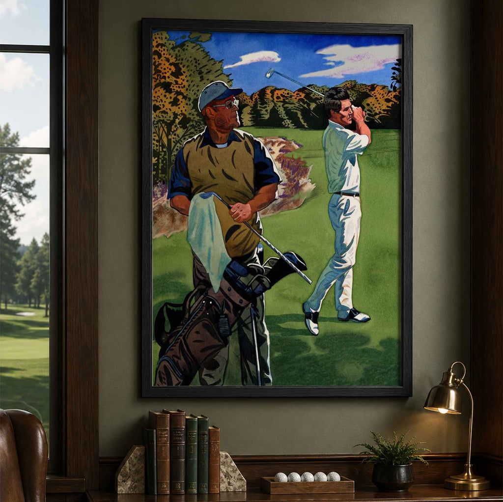 Vintage Golfer and Caddie Vintage Golf Poster | Retro Golf Wall Art Decor