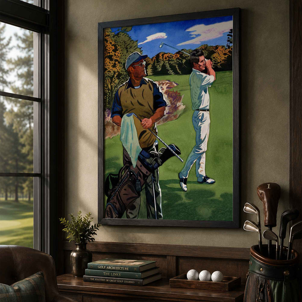 Vintage Golfer and Caddie Vintage Golf Poster | Retro Golf Wall Art Decor