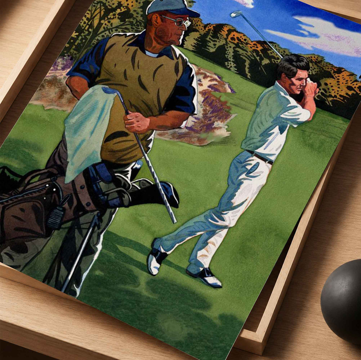 Vintage Golfer and Caddie Vintage Golf Poster | Retro Golf Wall Art Decor