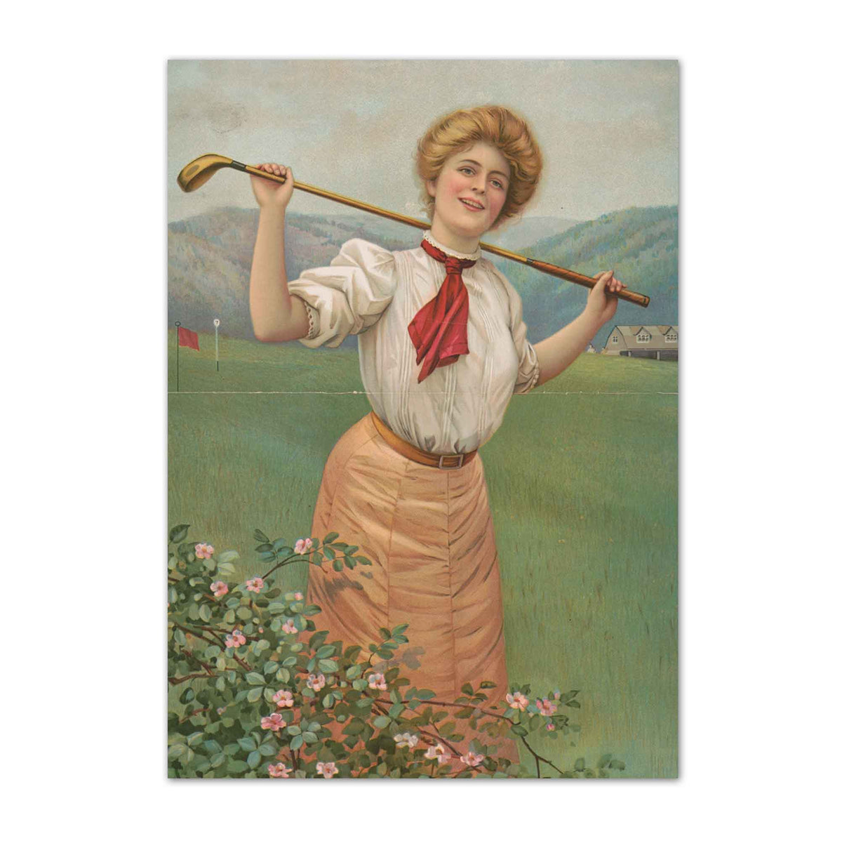 Classic Edwardian Female Golfer vintage golf poster, retro golf wall art