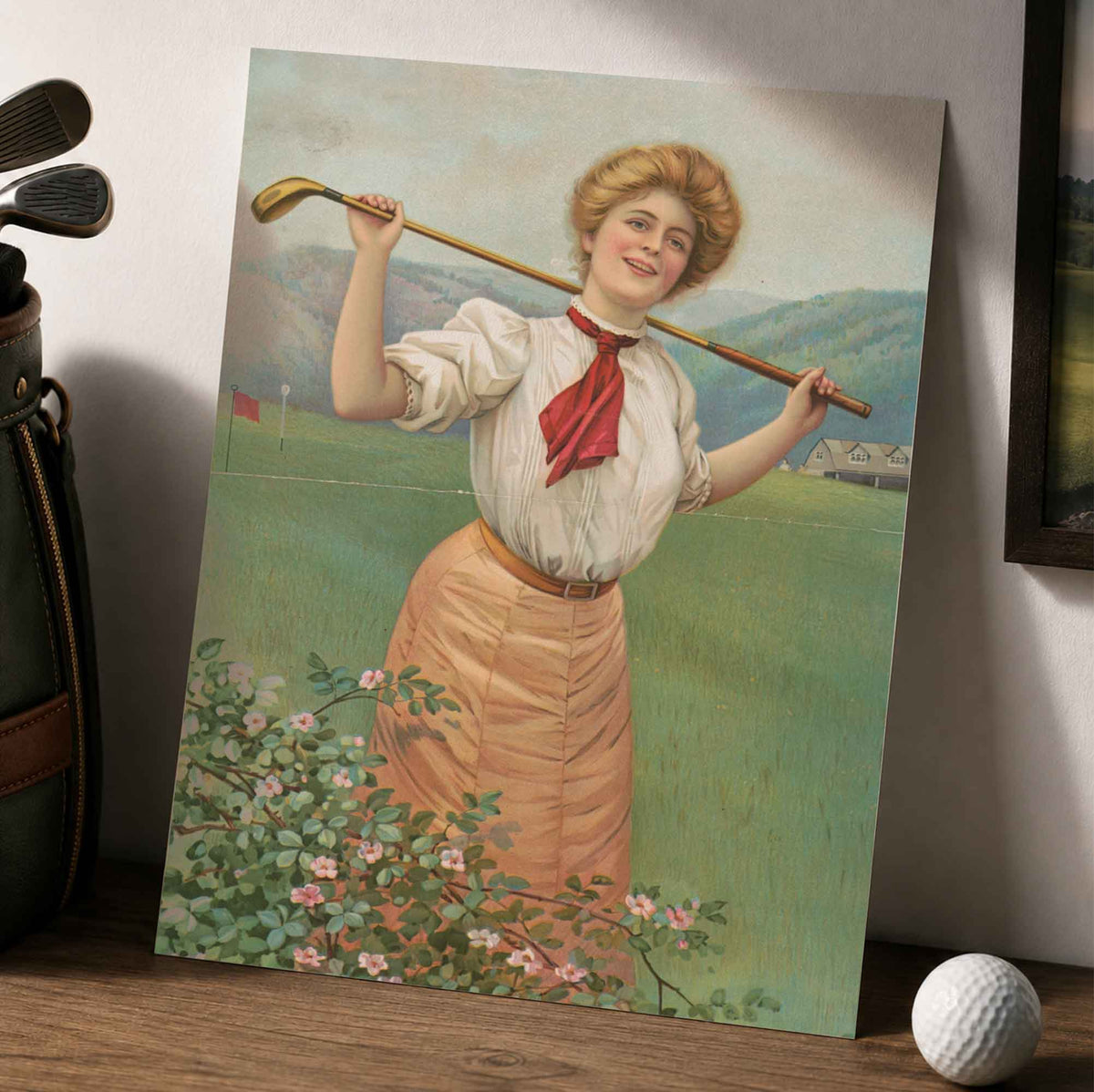 Classic Edwardian Female Golfer Vintage Golf Poster | Retro Golf Wall Art Decor