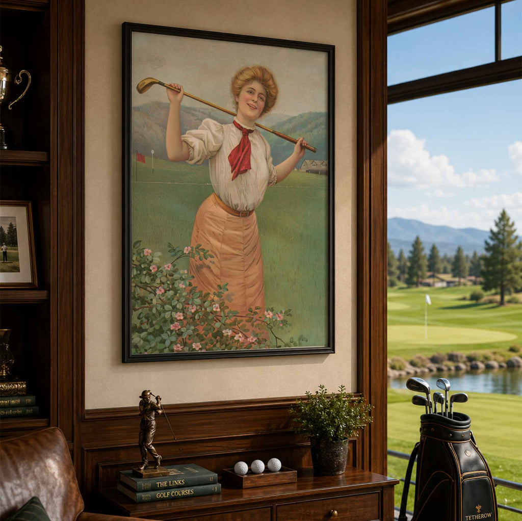 Classic Edwardian Female Golfer Vintage Golf Poster | Retro Golf Wall Art Decor