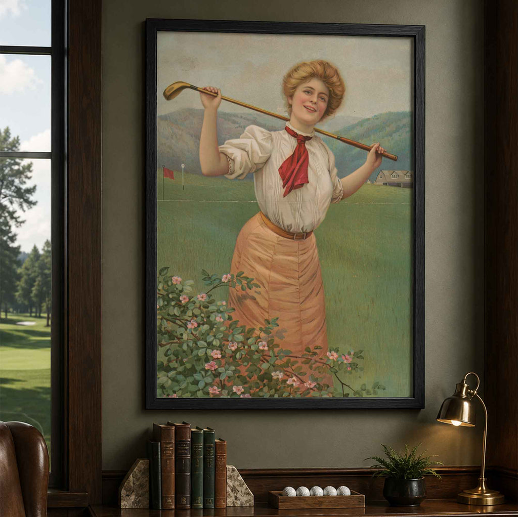 Classic Edwardian Female Golfer Vintage Golf Poster | Retro Golf Wall Art Decor