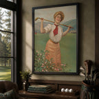 Classic Edwardian Female Golfer Vintage Golf Poster | Retro Golf Wall Art Decor