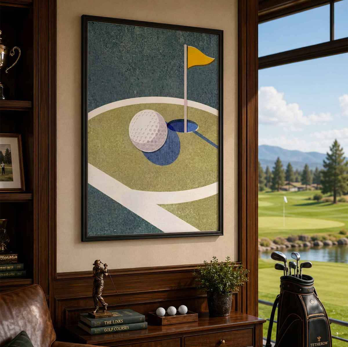 Minimalist Golf Ball on Edge of Hole Vintage Golf Poster | Retro Golf Wall Art Decor