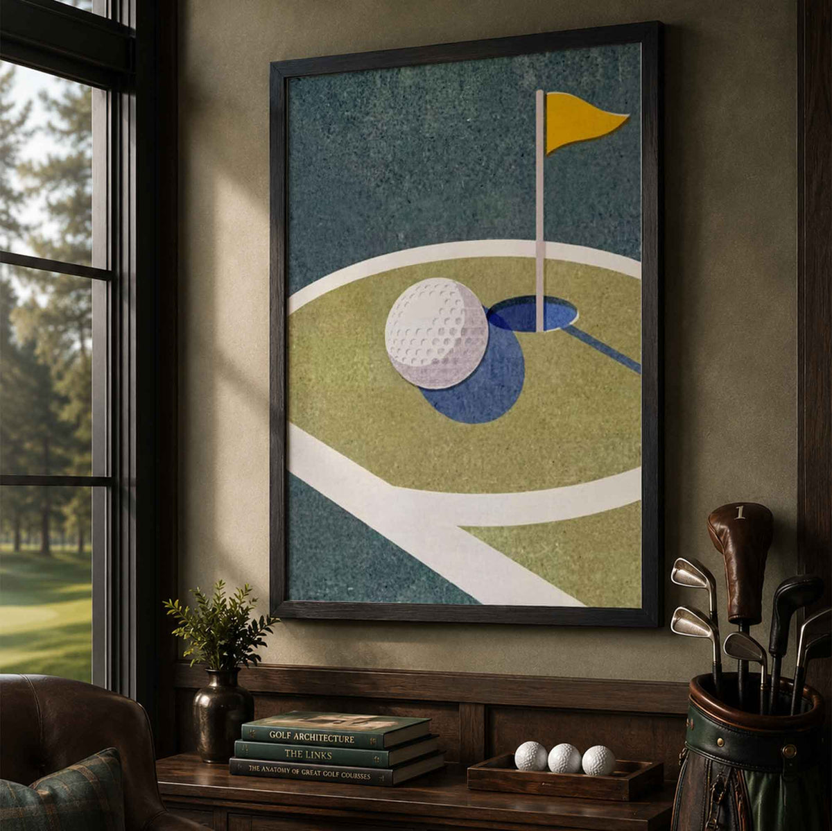 Minimalist Golf Ball on Edge of Hole Vintage Golf Poster | Retro Golf Wall Art Decor