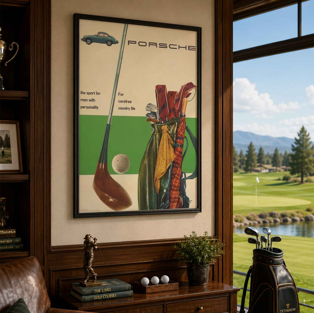 Old Money Style Porsche Country Club Vintage Golf Poster | Retro Golf Wall Art Decor