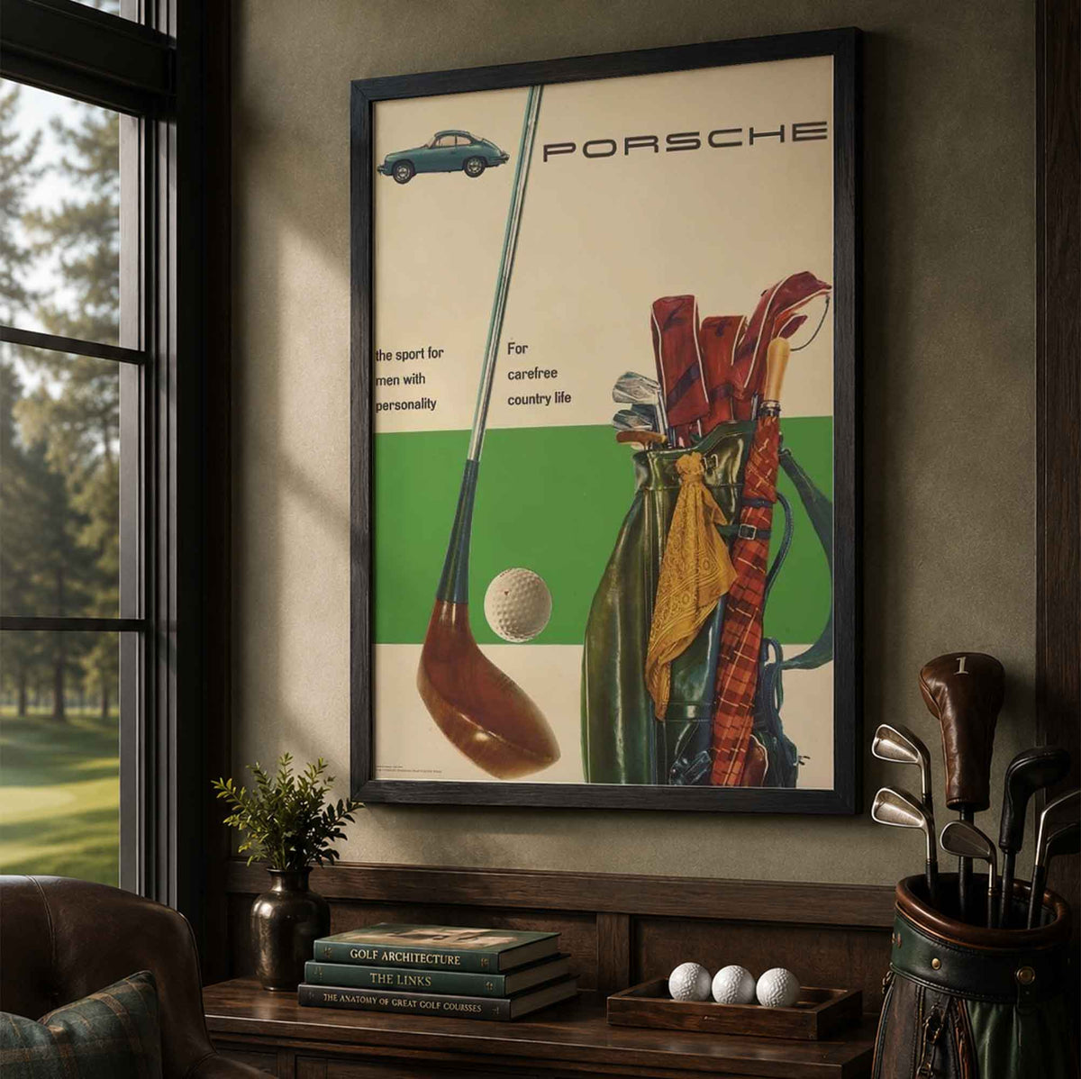 Old Money Style Porsche Country Club Vintage Golf Poster | Retro Golf Wall Art Decor