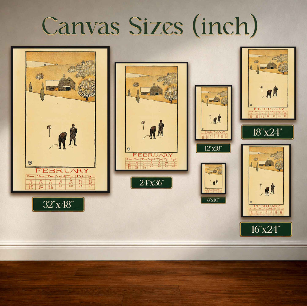 Vintage Edward Penfield February Golf Calendar Vintage Golf Poster | Retro Golf Wall Art Decor