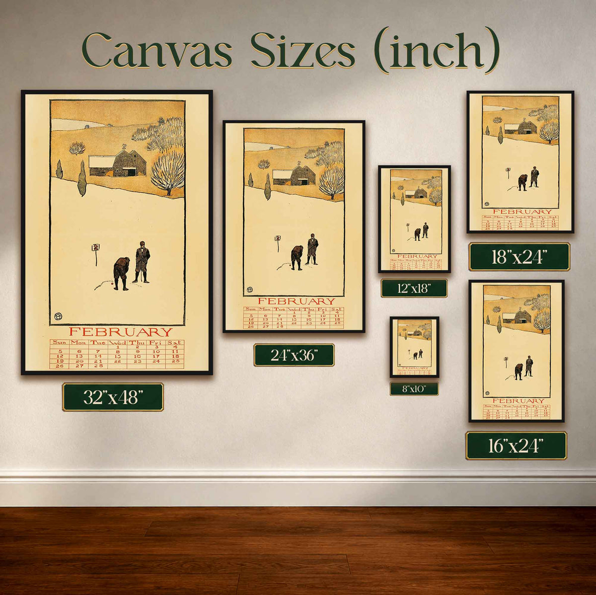 Vintage Edward Penfield February Golf Calendar Vintage Golf Poster | Retro Golf Wall Art Decor