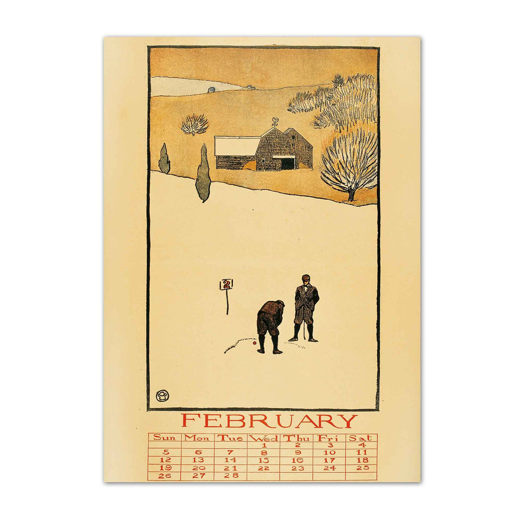 Vintage Edward Penfield February Golf Calendar vintage golf poster, retro golf wall art