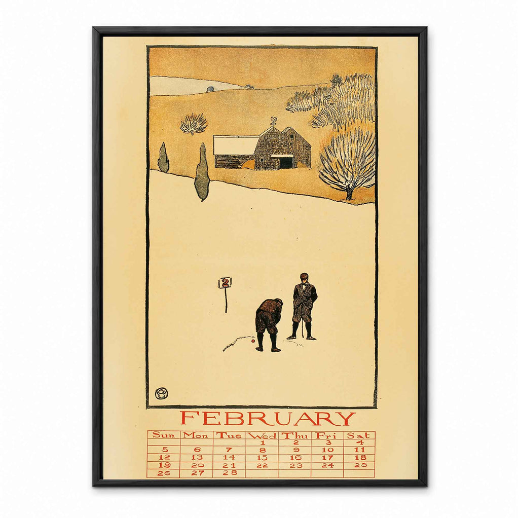 Vintage Edward Penfield February Golf Calendar retro golf art print