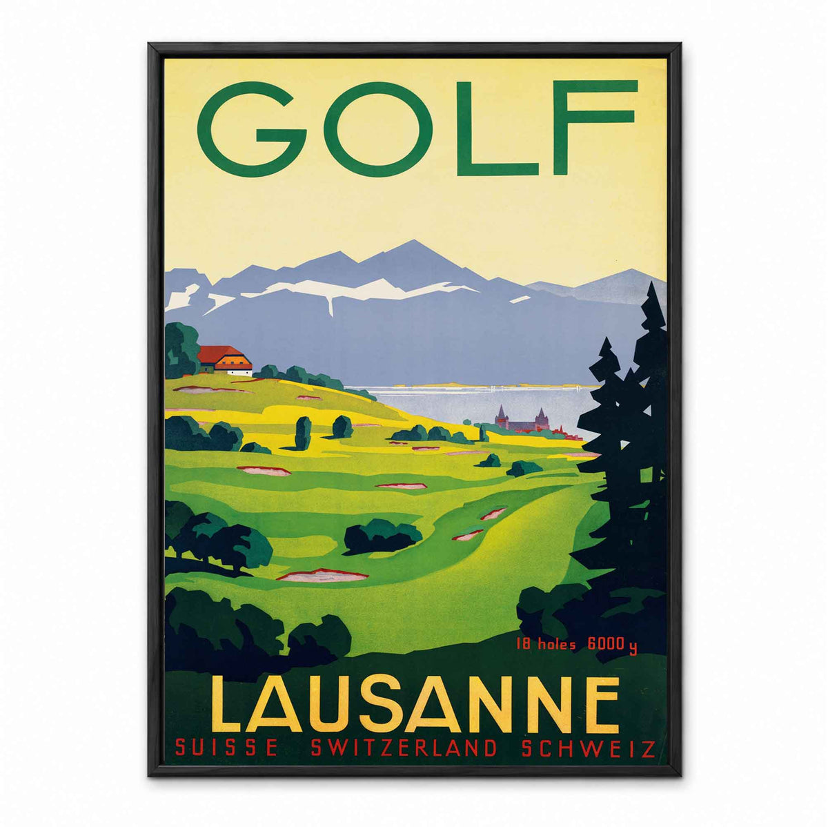 Vintage Golf Lausanne Switzerland retro golf art print