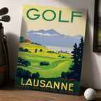 Vintage Golf Lausanne Switzerland Vintage Golf Poster | Retro Golf Wall Art Decor