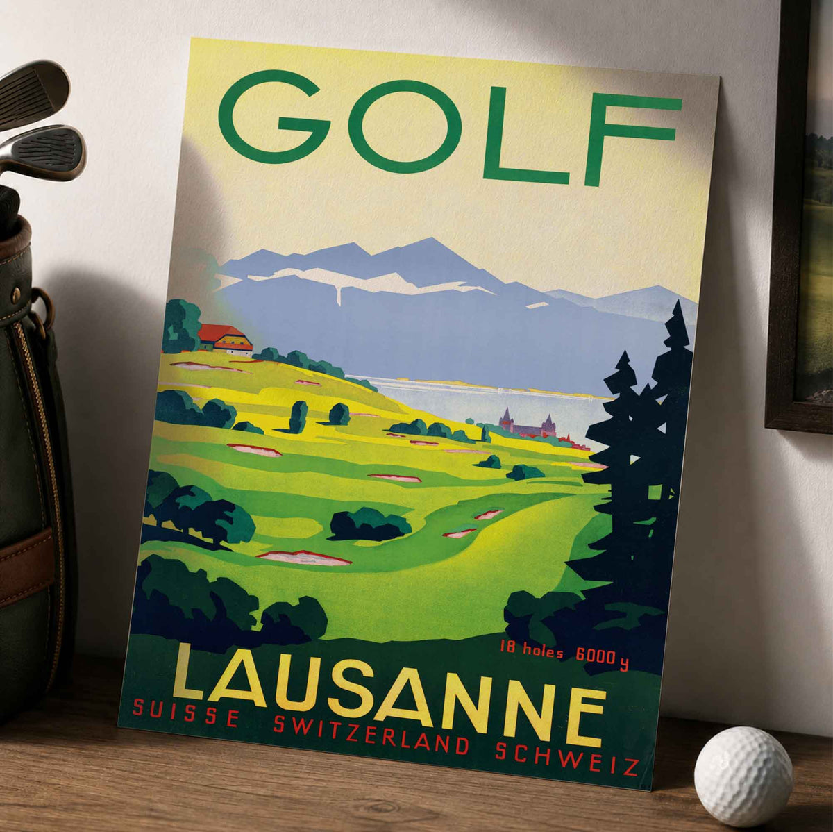 Vintage Golf Lausanne Switzerland Vintage Golf Poster | Retro Golf Wall Art Decor