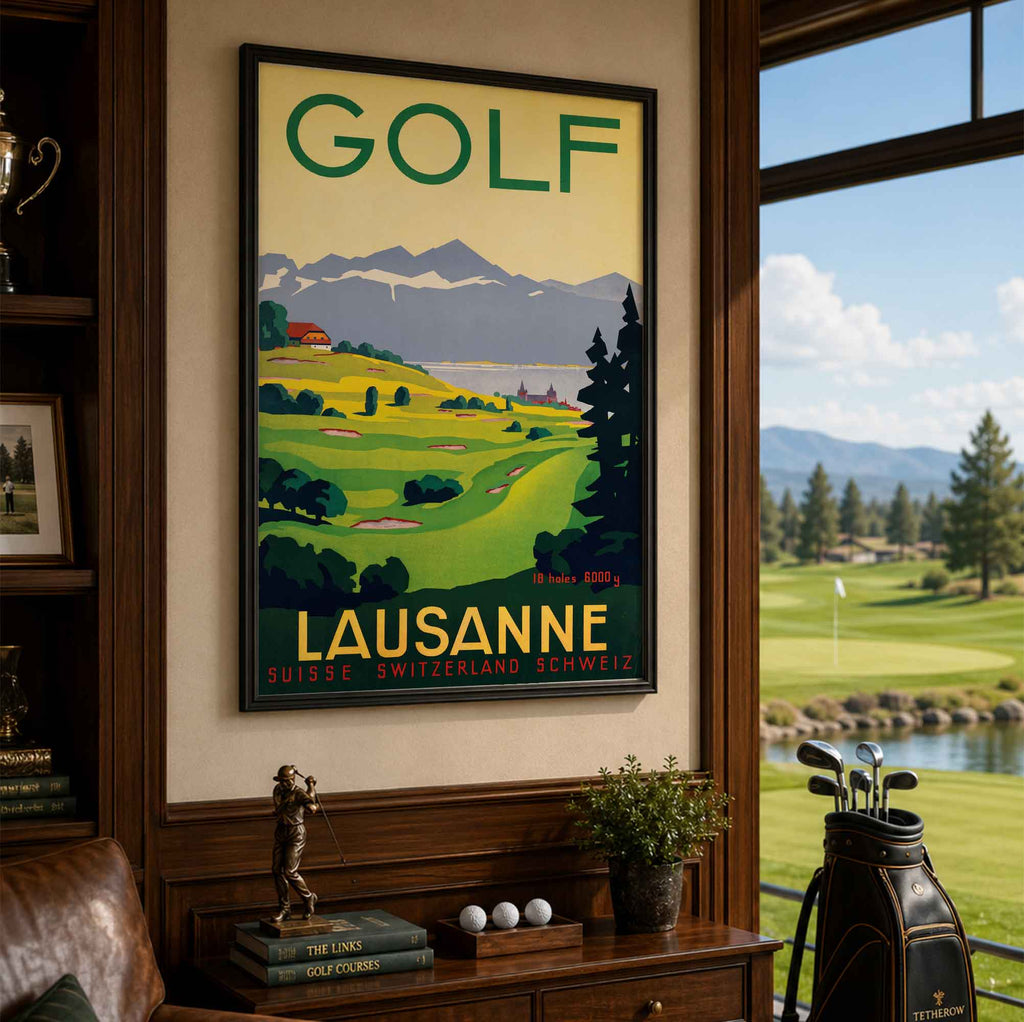Vintage Golf Lausanne Switzerland Vintage Golf Poster | Retro Golf Wall Art Decor