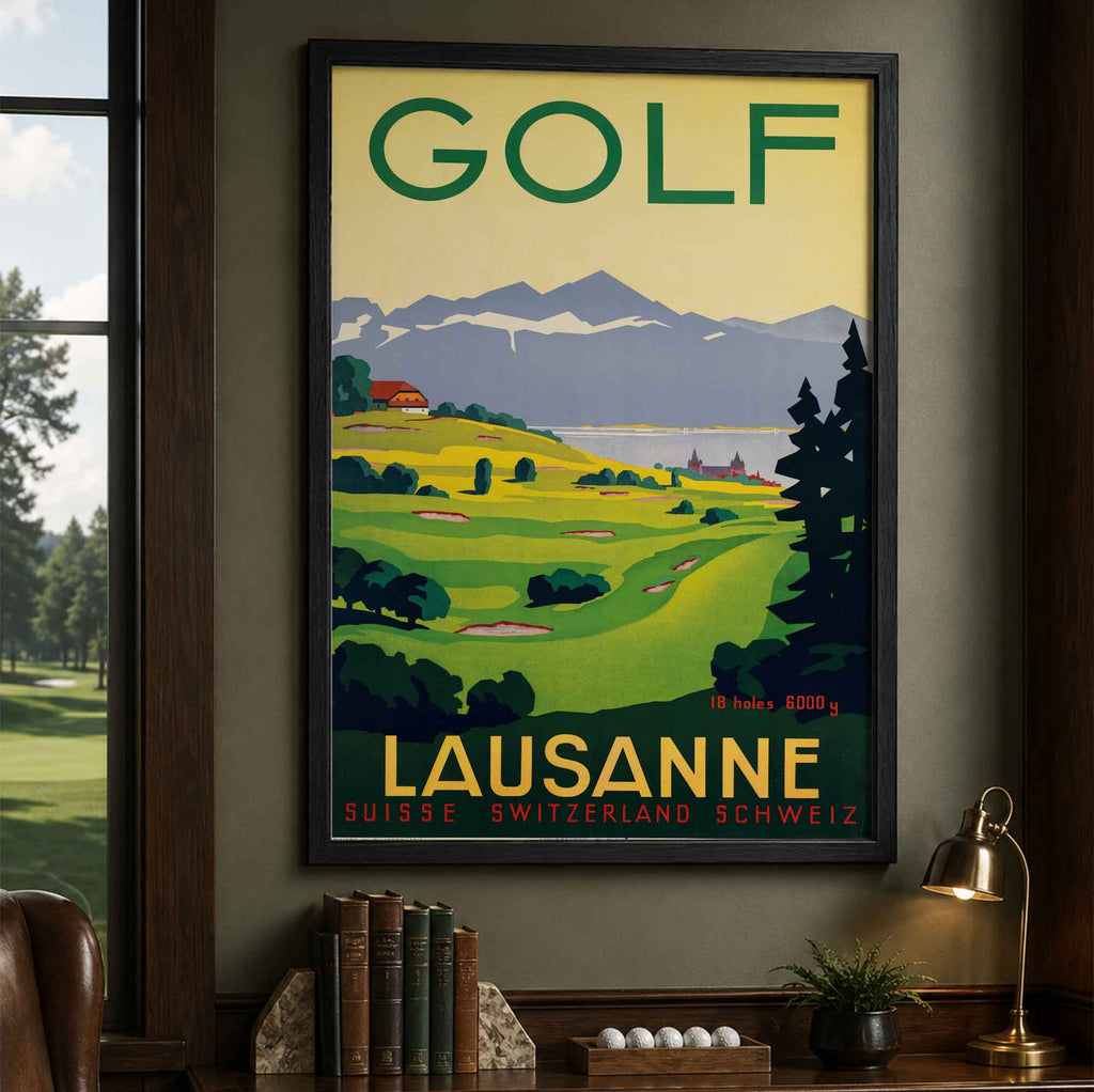 Vintage Golf Lausanne Switzerland Vintage Golf Poster | Retro Golf Wall Art Decor