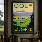 Vintage Golf Lausanne Switzerland Vintage Golf Poster | Retro Golf Wall Art Decor