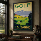 Vintage Golf Lausanne Switzerland Vintage Golf Poster | Retro Golf Wall Art Decor