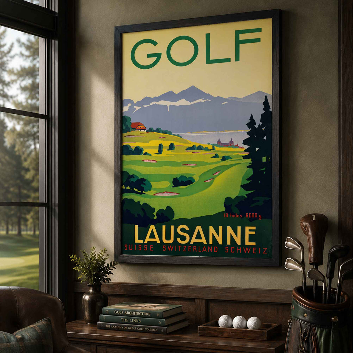 Vintage Golf Lausanne Switzerland Vintage Golf Poster | Retro Golf Wall Art Decor