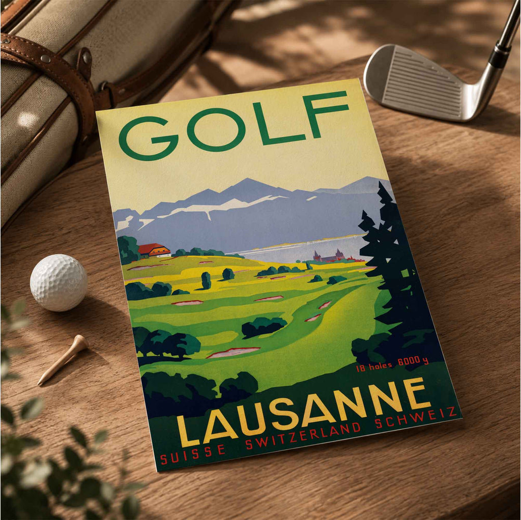Vintage Golf Lausanne Switzerland Vintage Golf Poster | Retro Golf Wall Art Decor