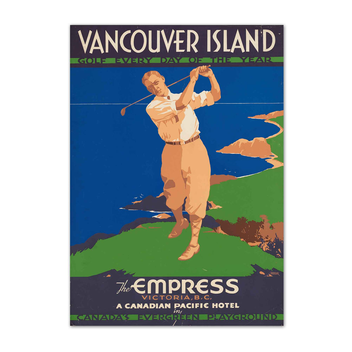 Vintage Vancouver Island Golf Every Day vintage golf poster, retro golf wall art