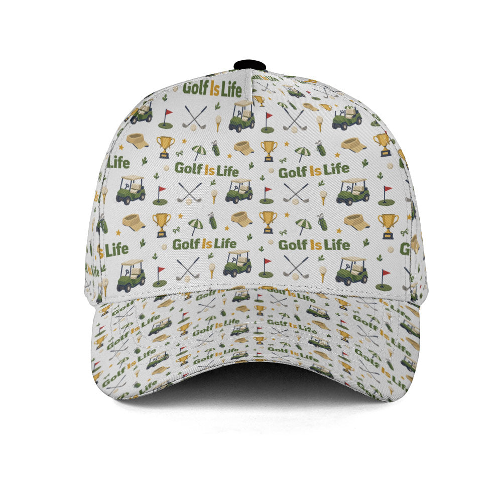 Golf Is Life Vintage Icon Pattern Hat - Funny Golf Gift for Golfers golf hat
