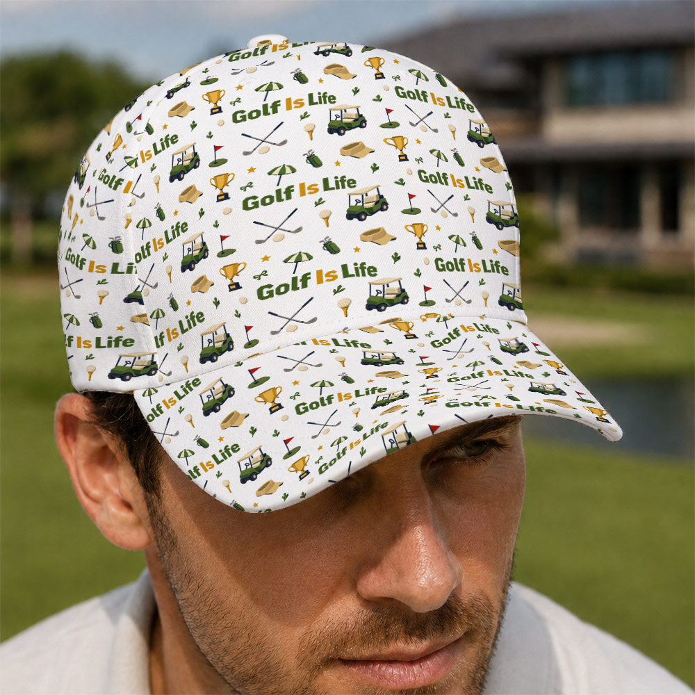 Golf Is Life Vintage Icon Pattern Hat - Funny Golf Gift for Golfers