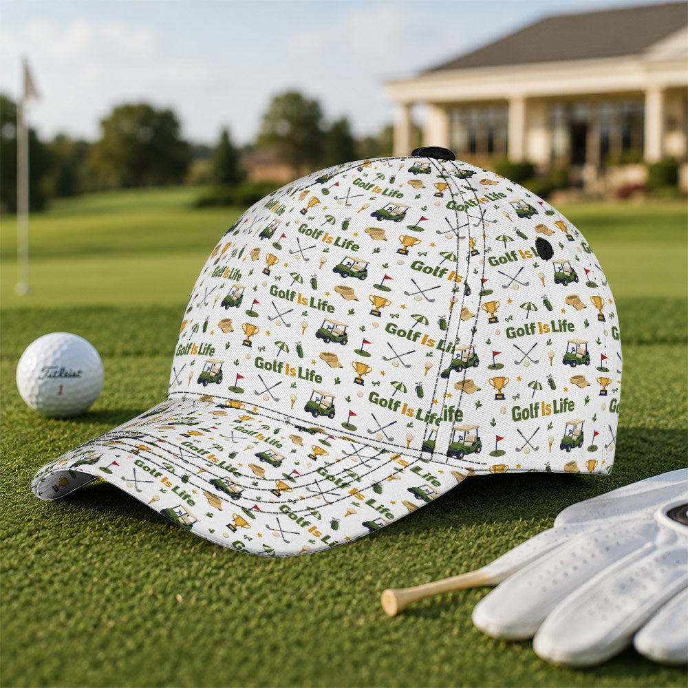 Golf Is Life Vintage Icon Pattern Hat - Funny Golf Gift for Golfers