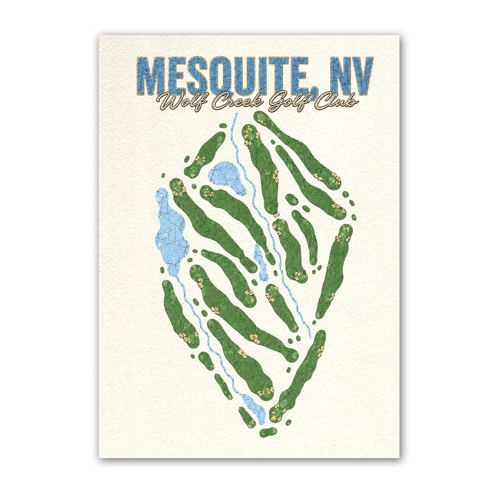 mesquite golf course map print poster, Texas USA golf wall art