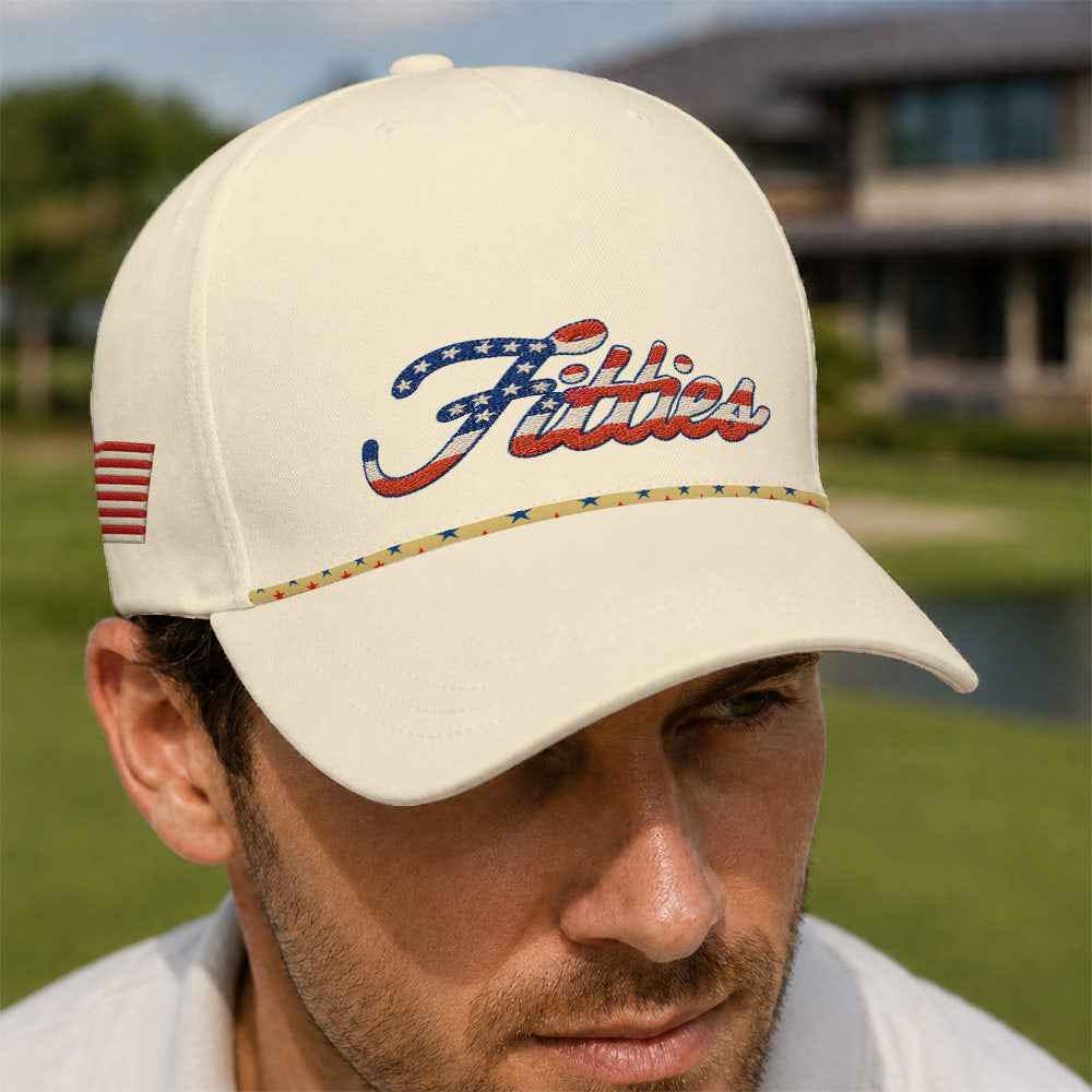 Fitties Patriotic American Flag Rope Hat - Funny Golf Gift for Golfers